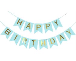Happy Birthday Slinger Verjaardag Versiering Feest Versiering Verjaardag Slingers Blauw & Goud Decoratie – 1 Stuk
