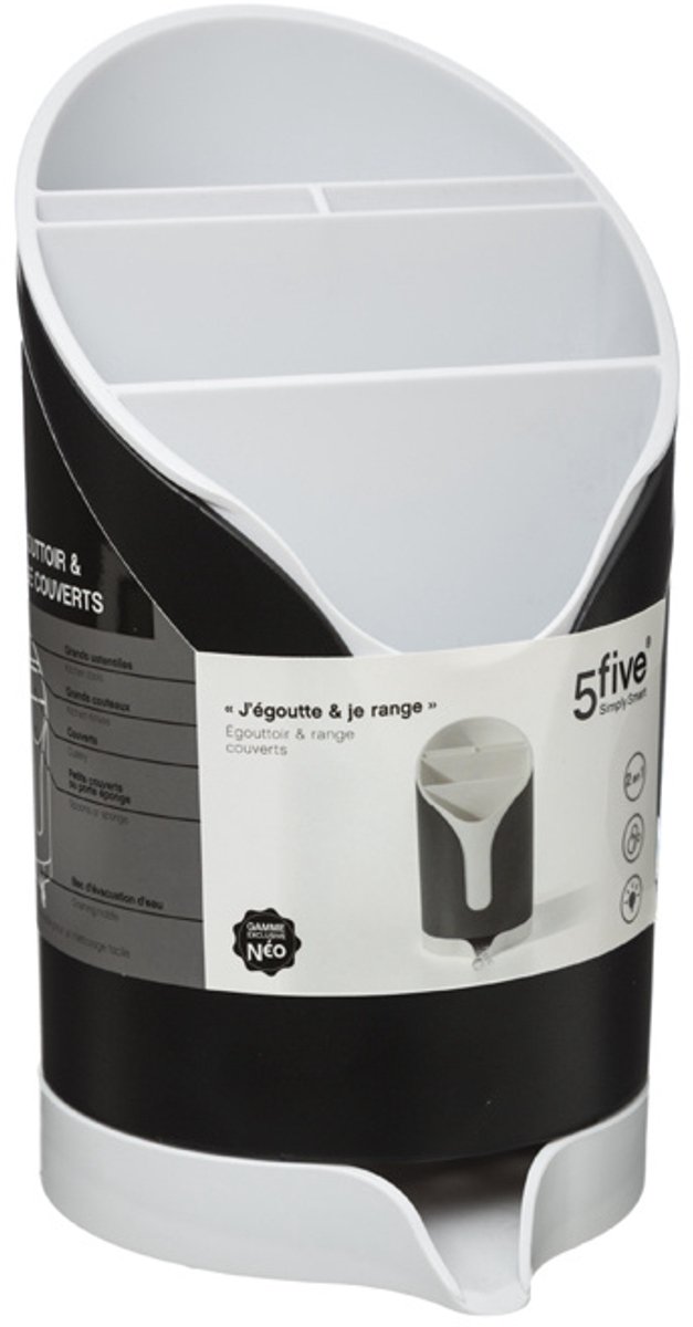 Five® Keukengerei houder uitlekbakje - Zwart