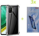 Xiaomi Mi 10T / 10T Pro 5G - Anti Shock Silicone Bumper Hoesje - Transparant + 3X Tempered Glass Screenprotector