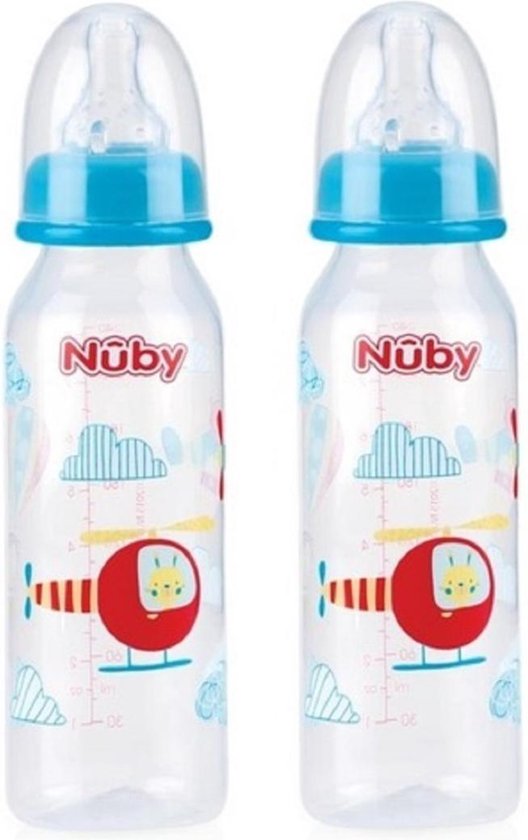 2x stuks lichtblauwe Nuby baby drinkfles 240 ml - voedingsflessen babies