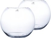 2x stuks vissenkommen/bloemenvazen rond transparant glas 30 x 24 cm - Transparante vazen / kommen vazen - Bolvazen