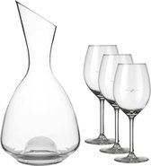 Glazen wijn karaf/decanteer kan 1,5 liter met 6 rode wijn glazen 410 ml en maataanduiding - Schenkkannen/karaffen van glas