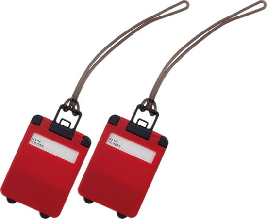 Paquet de 4 x étiquettes de valise rouge 9,5 cm - Accessoire de voyage pour valise de voyage