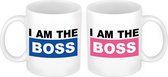 I'm the Boss mok roze en blauw - Bruiloft huwelijks koppel cadeau