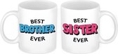 Best Sister en Best Brother mok - Broer en Zus cadeau/ cadeautje beker/ mokken set