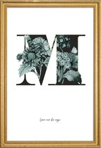 JUNIQE - Poster met houten lijst Flower Alphabet - M -20x30 /Groen &