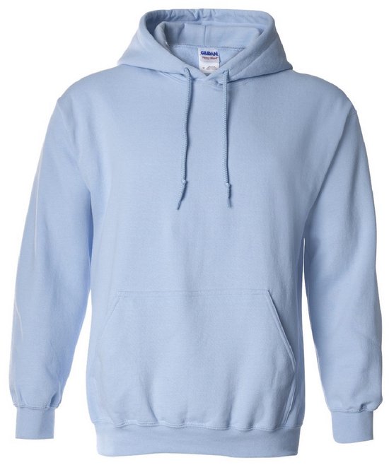 Sweat à capuche bleu clair avec cordon de serrage et poche kangourou.
