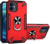 PC + TPU-beschermhoes met 360 graden draaibare ringhouder voor iPhone 12 (rood)