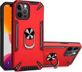 PC + TPU-beschermhoes met 360 graden draaibare ringhouder voor iPhone 12 Pro Max (rood)