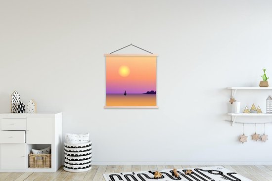 Porte-affiche avec affiche - Affiche scolaire - Voilier - Mer - Nuit - Pastel - 60x60 cm - Lattes transparentes