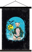 Porte-affiche avec Poster - Affiche scolaire - Vintage - Chat - Chapeau - 60x90 cm - Lattes noires - Cadeau Vaderdag - Cadeau - Cadeau pour lui - Astuce - Hommes