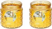 2x stuks citronella kaarsen tegen insecten in glazen pot 12 cm geel- Anti-muggen/insecten