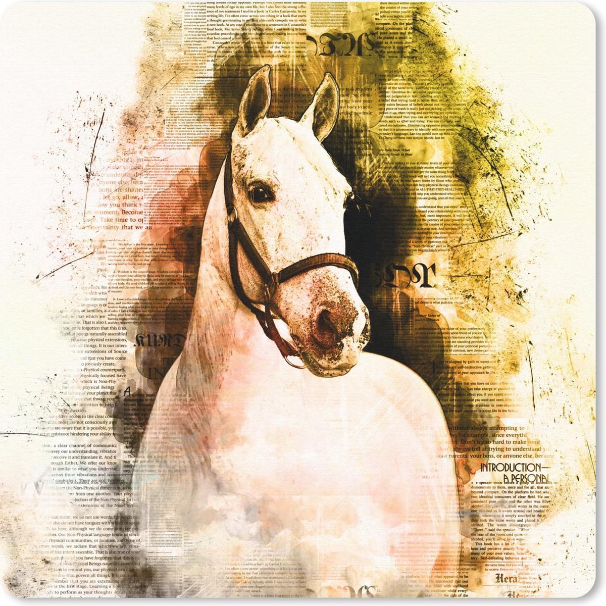Muismat 30x30 cm - Mousepad Paard - Geel - Krant - Meisjes - Kinderen - Meiden - Muismatten