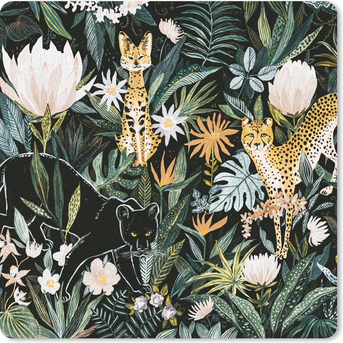 Muismat 30x30 cm - Mousepad Jungle - Panter - Luipaard - Planten - Muismatten