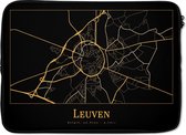 Laptophoes 14 inch - Stadskaart - Leuven - Goud - Zwart - Laptop sleeve - Binnenmaat 34x23,5 cm - Zwarte achterkant