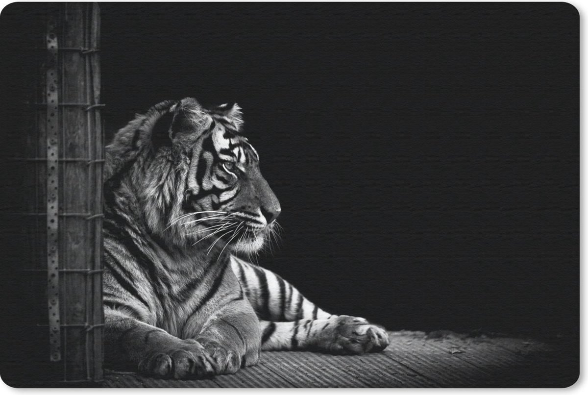 Muismat 27x18 cm - Mousepad Tijger - Dieren - Zwart - Wit - Muismatten