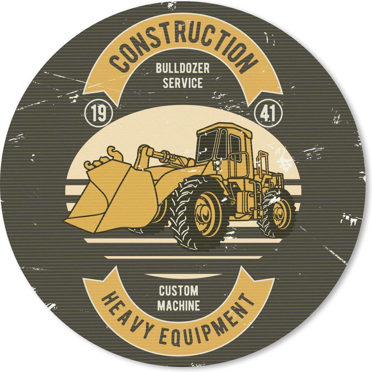 Muismat rond 20x20 cm - Mousepad Bulldozer - Vintage - Tekening - Ronde muismatten