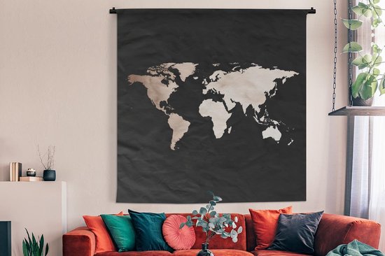 Tapisserie - Tapisserie - Wereldkaart - Aquarelle - Zwart - 180x180 cm - Tapisserie