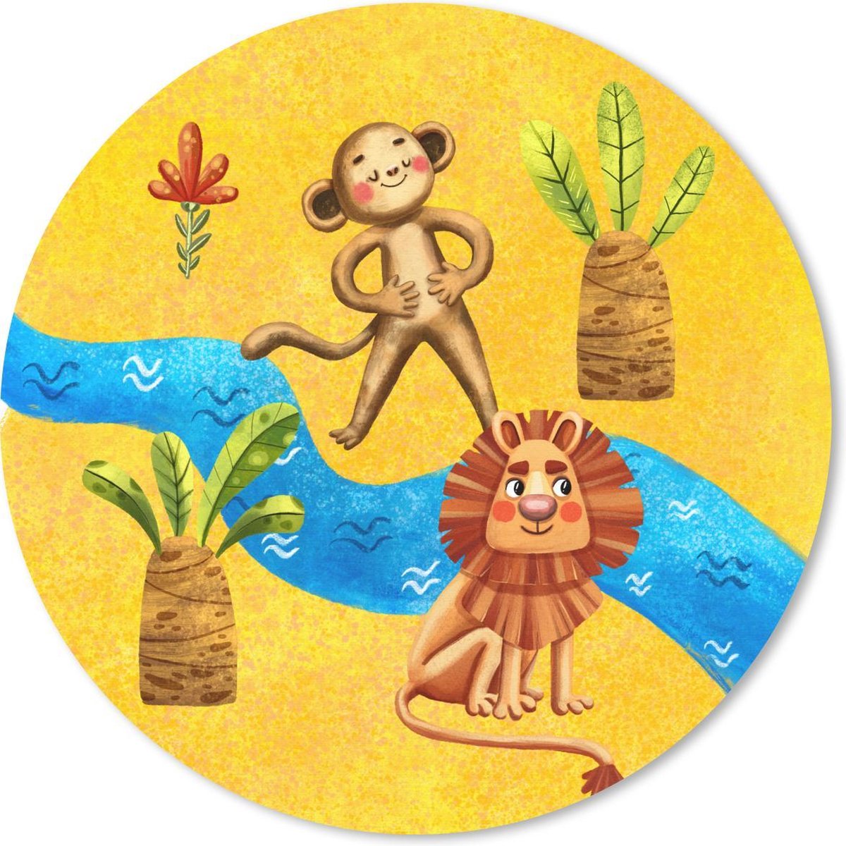 Muismat rond 30x30 cm - Mousepad Aap - Leeuw - Jungle - Rivier - Ronde muismatten