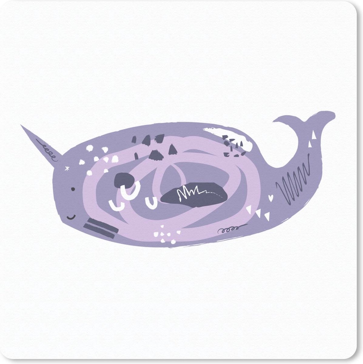 Muismat 30x30 cm - Mousepad Narwal - Paars - Pastel - Muismatten