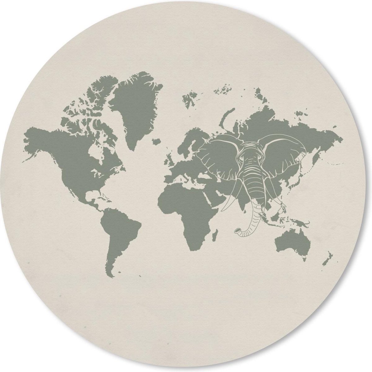 Muismat rond 30x30 cm - Mousepad Wereldkaart - Olifant - Grijs - Ronde muismatten