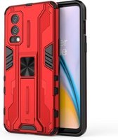 Voor OnePlus Nord 2 5G Supersonic PC + TPU Schokbestendige beschermhoes met houder (rood)