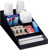 Navaris pour accessoires de café - Récipient pour sachets de sucre, de lait et de thé - Avec 7 compartiments - Pour la maison ou le bureau - Zwart