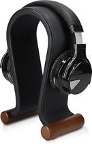 Navaris standaard voor koptelefoon - Koptelefoonhouder met imitatieleren bekleding - Universele houder voor hoofdtelefoon met houten pootjes -  Zwart