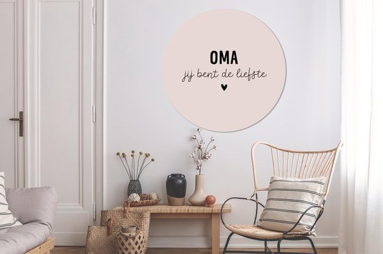 Cercle mural - Cercle mural Indoor - ⌀ 120 cm - Plastique - Cadeau grand-mère - Grand-mère tu es la plus douce - Rose - Coeur XXL