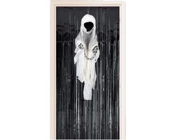 Horror decoratie pakket hangende geest/spook met zwart deurgordijn - Halloween thema versiering
