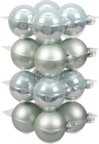 16x stuks kerstversiering kerstballen mintgroen (oyster grey) van glas - 8 cm - mat/glans - Kerstboomversiering