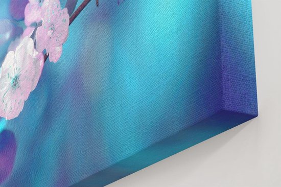 Artaza - Peinture sur toile - Papillon bleu avec une Bloem rose - 120 x 80 - Groot - Photo sur toile - Impression sur toile