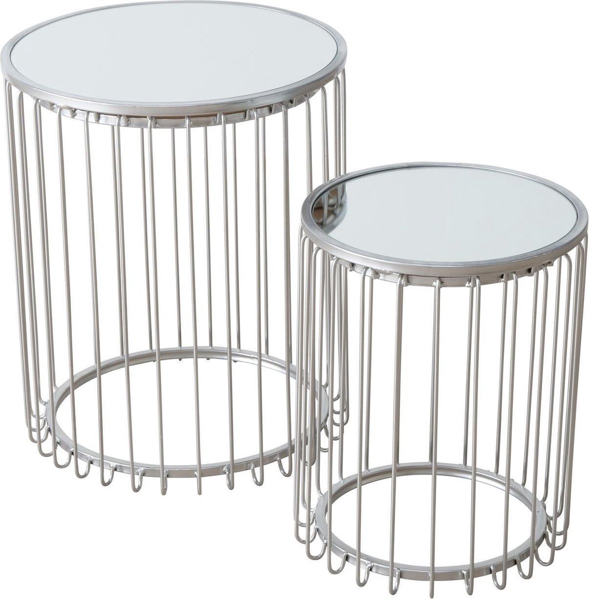 Dulaire Bijzettafel Zilver Rond set van 2