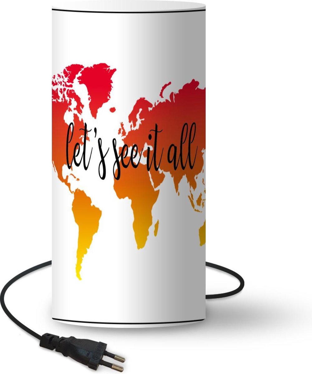 Lamp - Nachtlampje - Tafellamp slaapkamer - Wereldkaart - Zonsondergang - Kompas - 54 cm hoog - Ø24.8 cm - Inclusief LED lamp