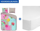 Luxe Dekbedovertrek Eenpersoons - 140x200/220cm - Inclusief 1 Kussensloop - 100% Zacht Percale Katoen - Paradise + Zachte Katoenen Hoeslaken -100x200cm - Wit