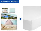 Luxe Dekbedovertrek Tweepersoons - Lits Jumeaux - 240x200/220cm - Inclusief 2 Kussenslopen - 100% Zacht Microvezel - Moana + Zachte Katoenen Hoeslaken - 180x200cm - Wit