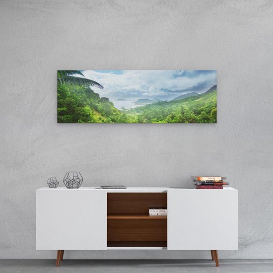 Artaza Canvas Schilderij Jungle - 90x30 cm - Wanddecoratie Zeezicht - Muurdecoratie Tropisch Landschap - Schilderijen Op Canvas Bergen