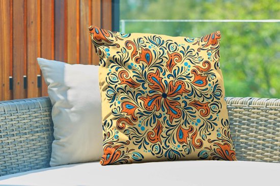 Sierkussen extérieur - Bloem - Pétales - Oranje - Motifs - 60x60 cm - Résistant aux intempéries