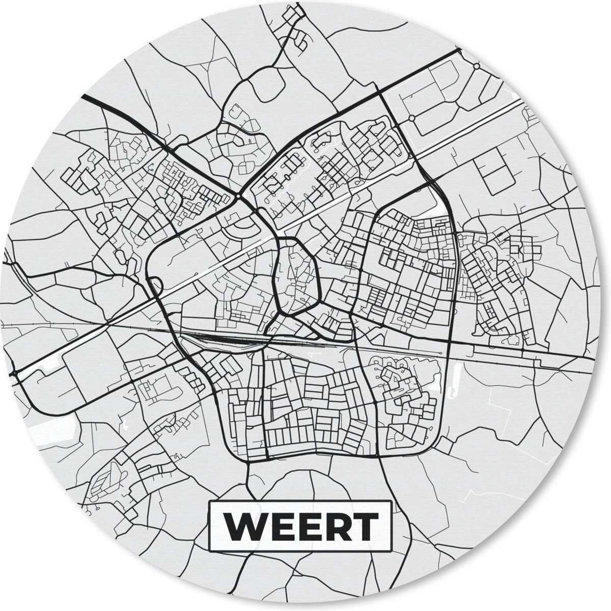Muismat rond 40x40 cm - Mousepad Stadskaart - Weert - Grijs - Wit - Ronde muismatten
