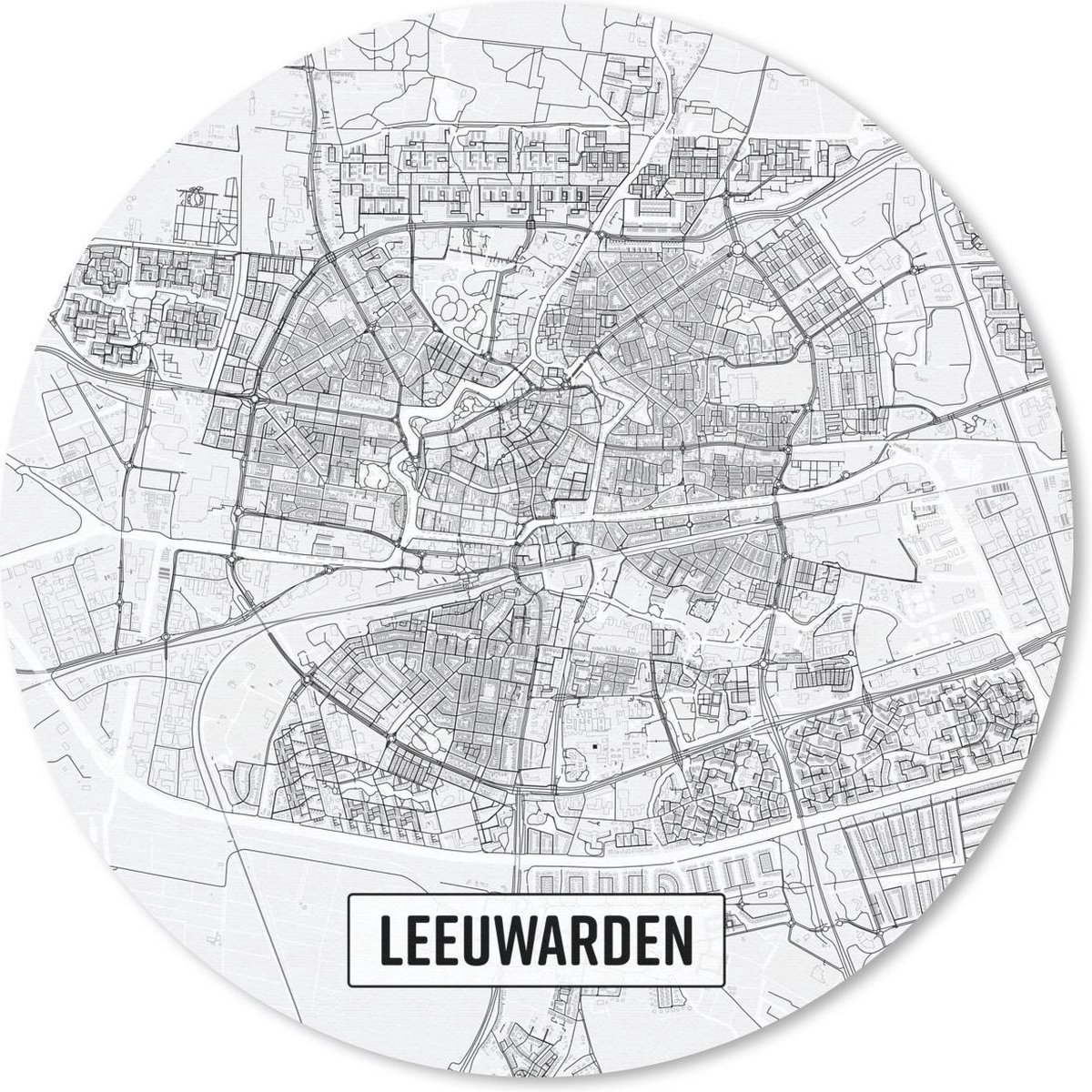 Muismat rond 50x50 cm - Mousepad Stadskaart Leeuwarden - Ronde muismatten