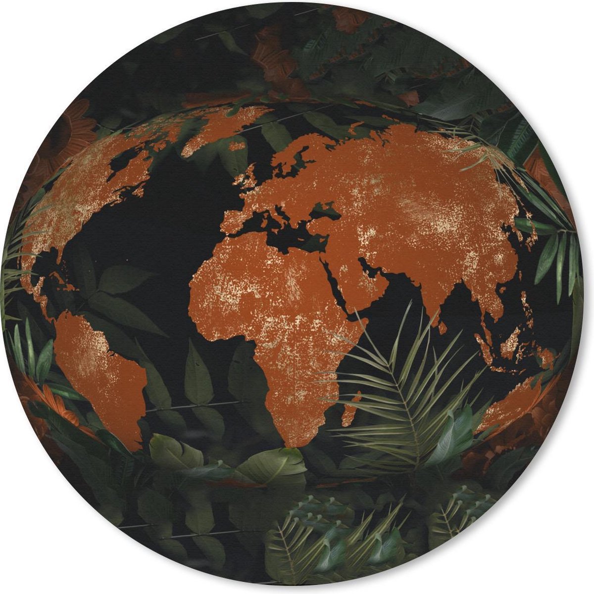 Muismat rond 50x50 cm - Mousepad Wereldkaart - Planten - Rood - Ronde muismatten
