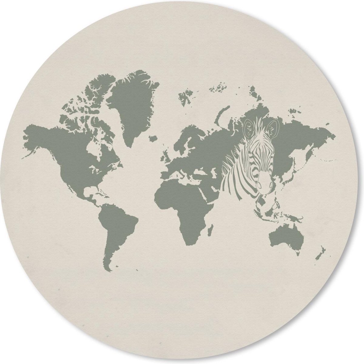 Muismat rond 40x40 cm - Mousepad Wereldkaart - Zebra - Grijs - Ronde muismatten