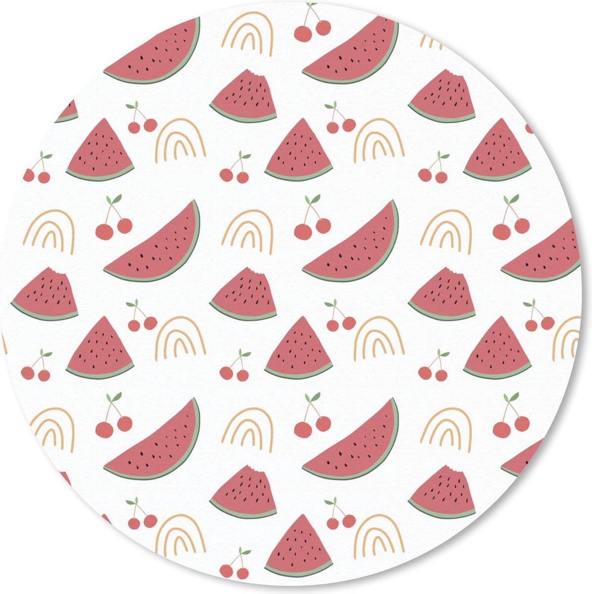 Muismat rond 50x50 cm - Mousepad Watermeloen - Fruit - Rood - Wit - Ronde muismatten