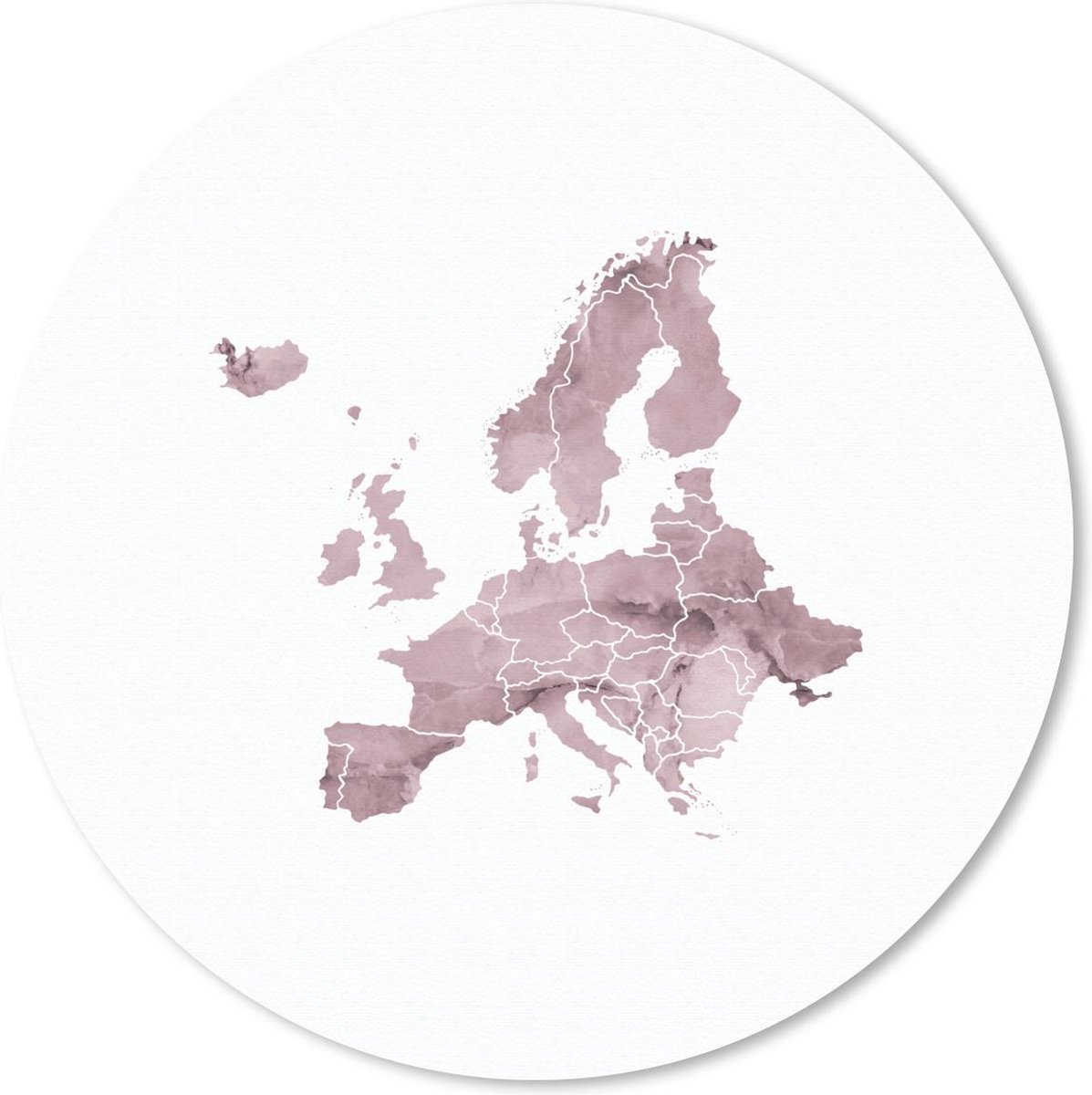 Muismat rond 40x40 cm - Mousepad Kaarten - Europa - Waterverf - Paars - Ronde muismatten