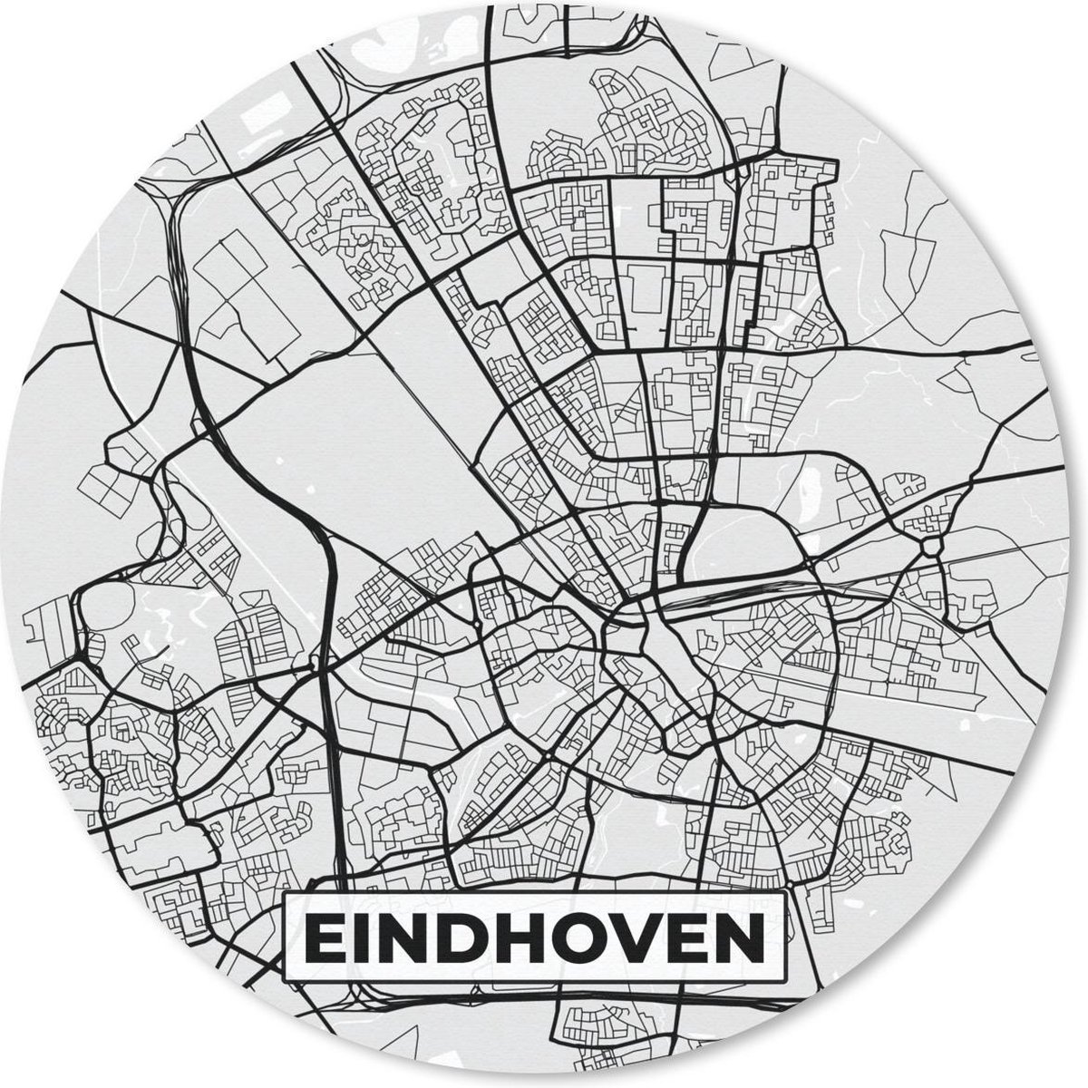 Muismat rond 50x50 cm - Mousepad Stadskaart - Eindhoven - Grijs - Wit - Ronde muismatten