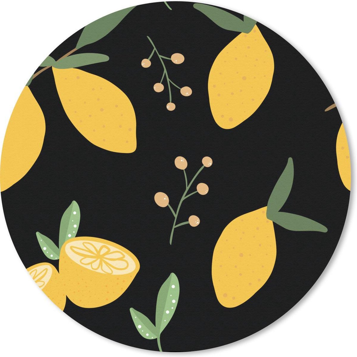 Muismat rond 40x40 cm - Mousepad Citroen - Fruit - Zwart - Patronen - Ronde muismatten
