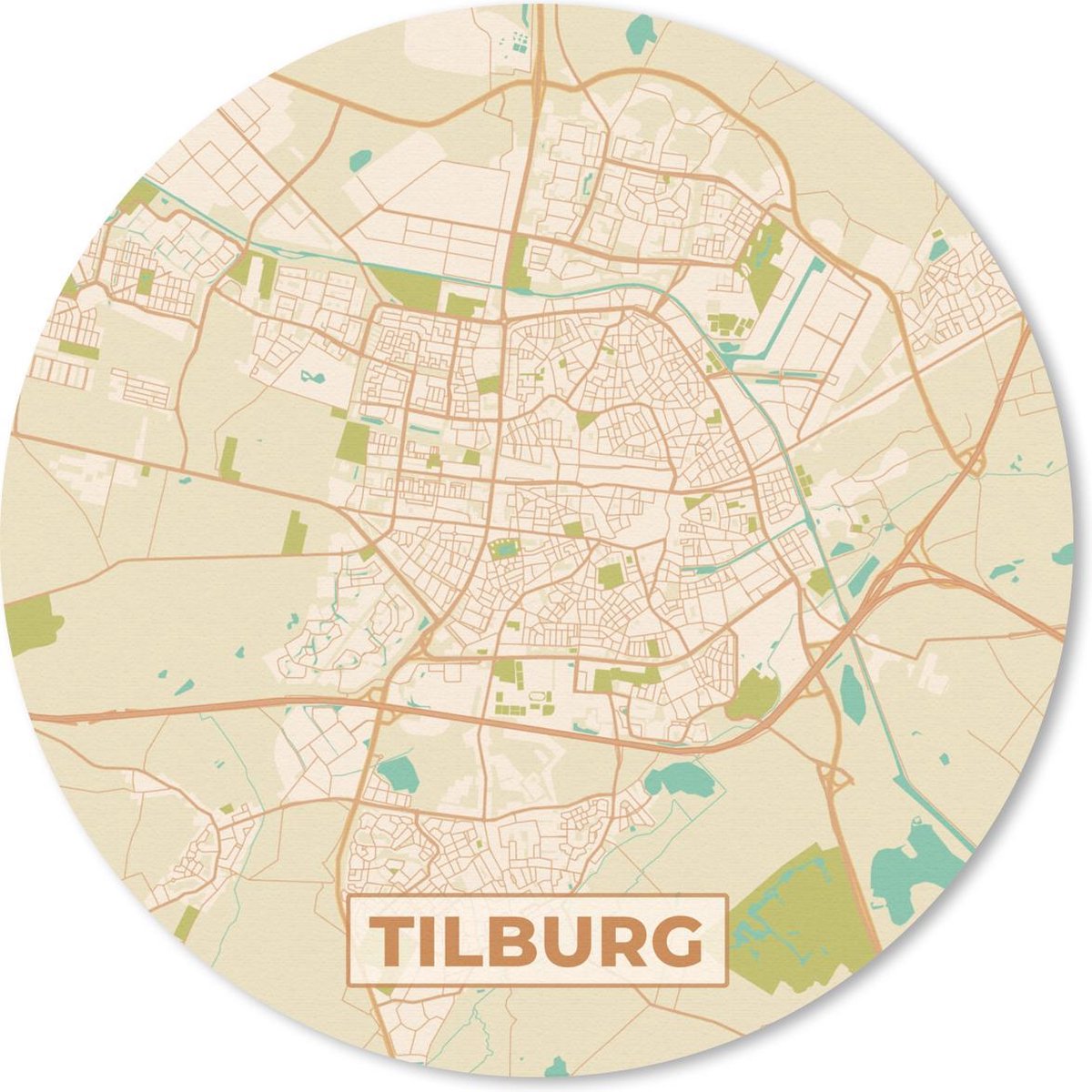 Muismat rond 40x40 cm - Mousepad Stadskaart - Tilburg - Vintage - Ronde muismatten