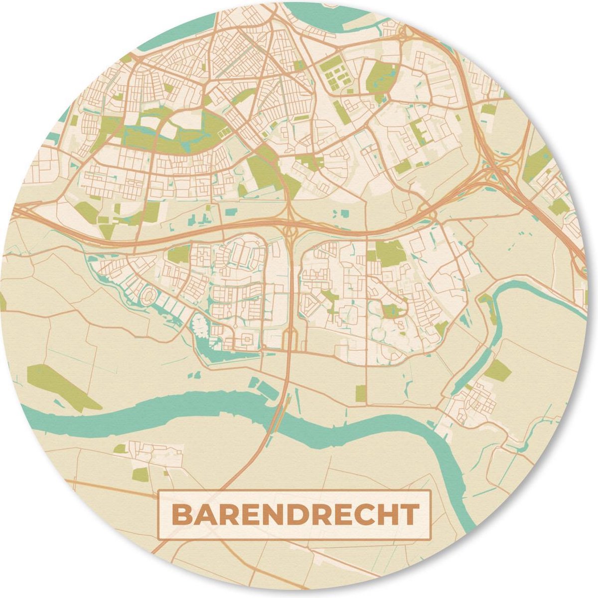 Muismat rond 40x40 cm - Mousepad Kaart - Barendrecht - Vintage - Ronde muismatten