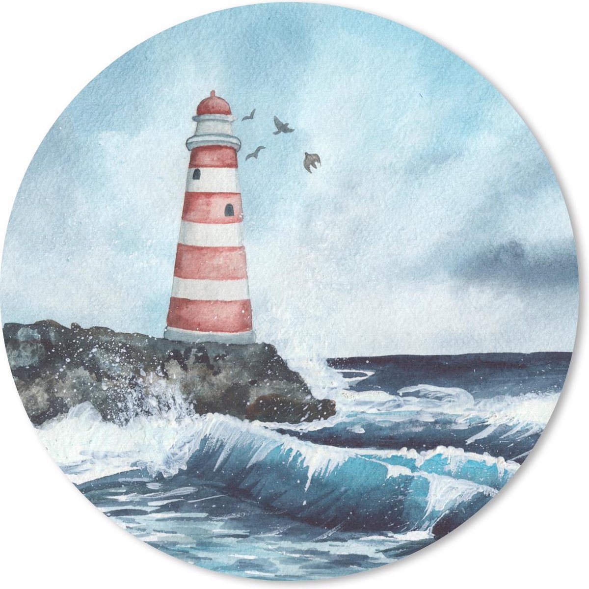 Muismat rond 40x40 cm - Mousepad Zee - Golf - Vuurtoren - Ronde muismatten
