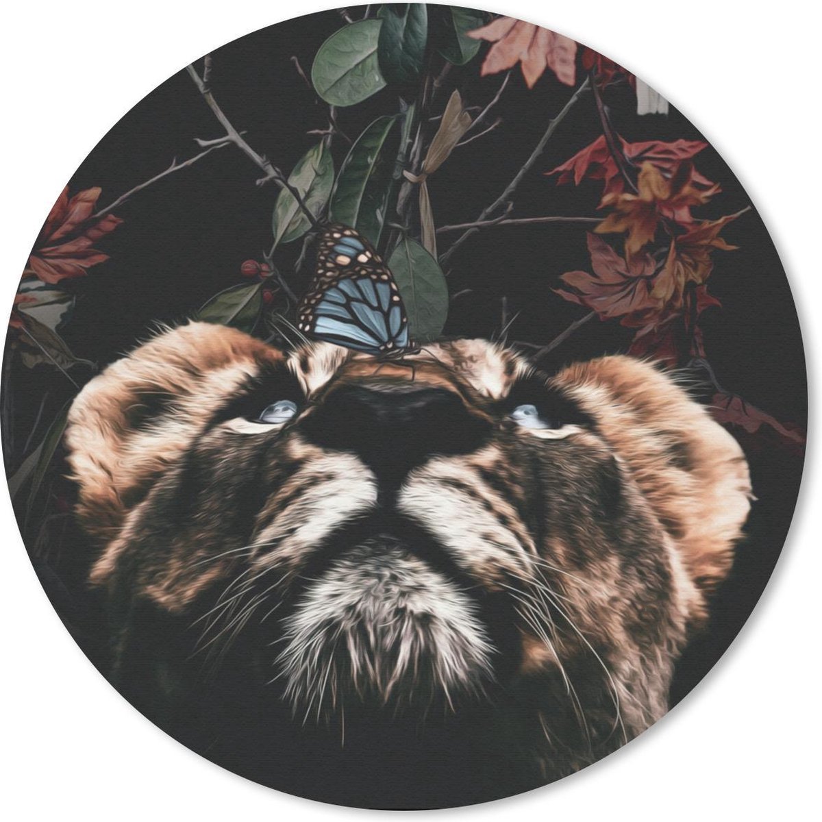 Muismat rond 40x40 cm - Mousepad Tijger - Bloemen - Vlinder - Ronde muismatten